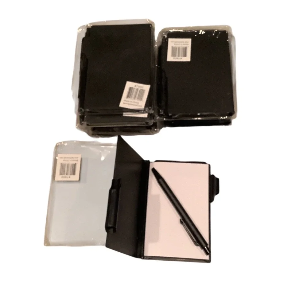Mini Black Notebook Set With Pen 10 Pc Molded Plastic‎ Cover Blank Notepads 4in